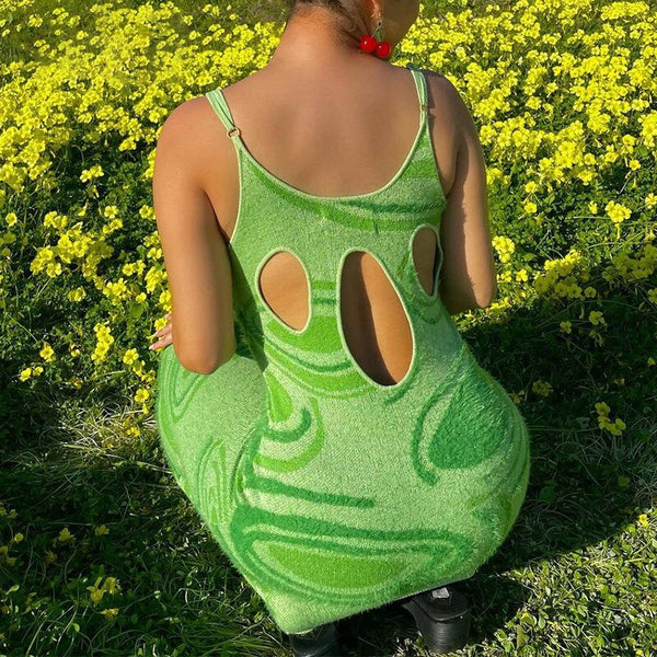2022 women's personalized design vortex knitting tie dye suspender dress with buttocks wrapped