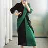 2022 spring and autumn women's party dresses Miyak fold Fashionable high elastic v-neck color matching dress