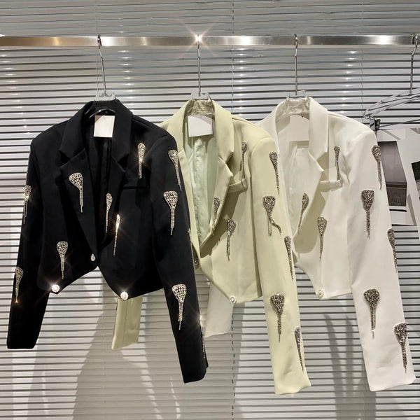 2022 spring autumn Love tassel rhinestone chain blazer women ol small suit
