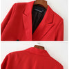 2023 spring autumn casual double-breasted temperament red suit large lapel pocket mid-length suit jacket