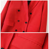 2023 spring autumn casual double-breasted temperament red suit large lapel pocket mid-length suit jacket