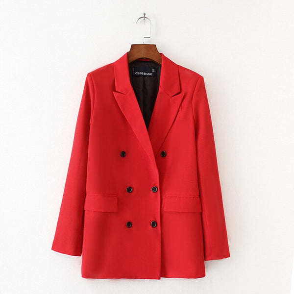 2023 spring autumn casual double-breasted temperament red suit large lapel pocket mid-length suit jacket