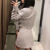 2022 spring female short casual suit long-sleeved lapel textured shoulder pad blazer + textured A-line mini skirt