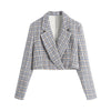 2022 spring female short casual suit long-sleeved lapel textured shoulder pad blazer + textured A-line mini skirt