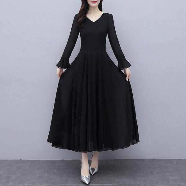 2022 spring long sleeve long Chiffon Dress Tourism Holiday Beach skirt