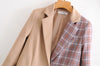 2022 spring women's European and American style lapel long-sleeved plaid color matching buttoned casual blazer women's