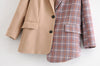 2022 spring women's European and American style lapel long-sleeved plaid color matching buttoned casual blazer women's