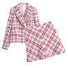 2022 spring small fragrant wind woolen plaid texture woven small coat + skirt suit female