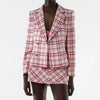 2022 spring small fragrant wind woolen plaid texture woven small coat + skirt suit female