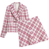 2022 spring small fragrant wind woolen plaid texture woven small coat + skirt suit female