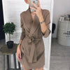 2022 spring & summer dresses American women's three-quarter sleeves solid color suit collar belt short dress LYQ060