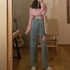 2022 streetwear Heart shaped hole  jeans for women high waist mom jeans vintage Black denim pants Full Length trouser Harajuku