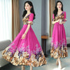 2022 summer Chiffon print dress super slim waist beach skirt over knee super long skirt