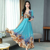 2022 summer Chiffon print dress super slim waist beach skirt over knee super long skirt