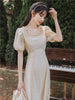 2022 summer French chic design light yellow dress Chiffon beach skirt