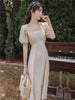 2022 summer French chic design light yellow dress Chiffon beach skirt