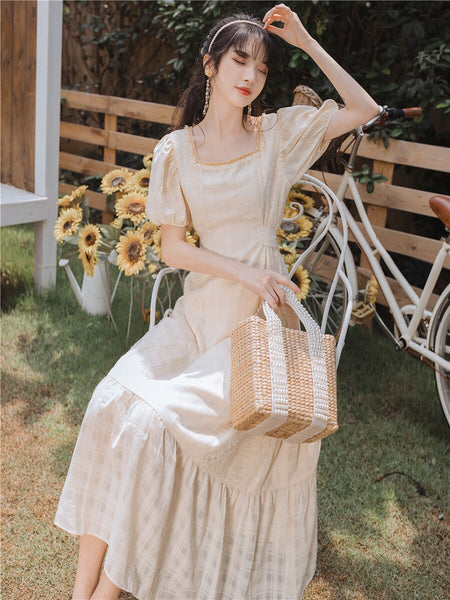 2022 summer French chic design light yellow dress Chiffon beach skirt