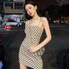 2022 summer check Sexy French beach sling dress design sense niche temperament slim skirt children