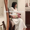 2022 summer front and back Hepburn dress elegant square neck short sleeve medium length A-line skirt