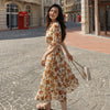 2022 summer small fresh beach floral dress waist length short sleeve dress