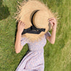 2022 summer style bubble sleeve high waist show thin flower open Pinellia purple flower medium length dress female