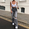 2022 summer style women's jeans wide-leg trousers ripped casual trousers denim flared pants women ripped jeans for women