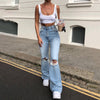 2022 summer style women's jeans wide-leg trousers ripped casual trousers denim flared pants women ripped jeans for women