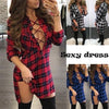 2022 summer women's single row lace-up plaid cardigan cotton lapel temperament commuter long-sleeved loose shirt dress
