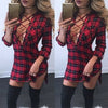 2022 summer women's single row lace-up plaid cardigan cotton lapel temperament commuter long-sleeved loose shirt dress