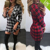 2022 summer women's single row lace-up plaid cardigan cotton lapel temperament commuter long-sleeved loose shirt dress