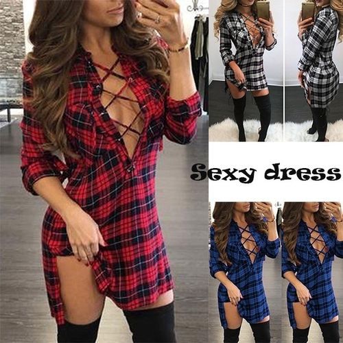 2022 summer women's single row lace-up plaid cardigan cotton lapel temperament commuter long-sleeved loose shirt dress