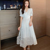 2022 white dress summer girl slim fairy long skirt seaside holiday fairy V-neck beach skirt
