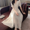 2022 white dress summer girl slim fairy long skirt seaside holiday fairy V-neck beach skirt