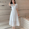 2022 white dress summer girl slim fairy long skirt seaside holiday fairy V-neck beach skirt