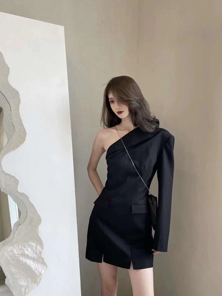 2022AW Autumn Sexy Women Single Sleeve Dress + Black Blazer Jacket 2 Piece Sets Ddxgz2v 10.27