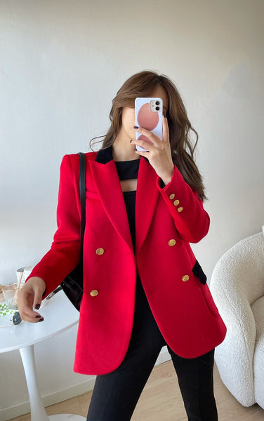 2022FW Autumn  Women Red Wool Blazer Female  Chic Outerwear Coat For Ladies Gdnz 11.16
