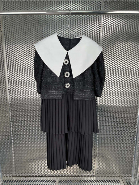 2022FW Women Black Patchwork Pleated Cake Dress For Ladies Clothes Ddxgz2 11.01
