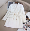 2022FW  Autumn Women Double Breasted 10% Wool Blazer With Belts Female Coat Jacket 2 Color Gdnz 7.12