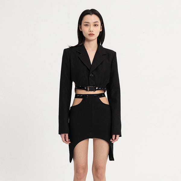 2022niche design short backless suit, irregular high waist skirt for summer women's sexy high street suit