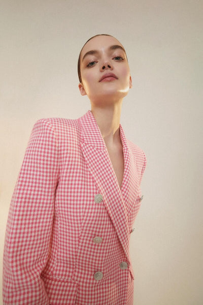2023RA European and American women's spring houndstooth slim casual straight lapel suit jacket