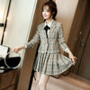 2023SS Female Elegant Women's Pleated Skirt Suit Gray Plaid Blazer Bussiness Jacket Office Lady 2 Pieces Set Plus Size S-4XL