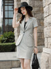 2023SS Female Elegant Women's Skirt Suit Gray Apricot Slim Blazer Bussiness Jacket Office Lady 2 Pieces Set Plus Size S-4XL