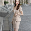 2023SS Female Elegant Women's Skirt Suit Gray Apricot Slim Blazer Bussiness Jacket Office Lady 2 Pieces Set Plus Size S-4XL