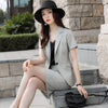 2023SS Female Elegant Women's Skirt Suit Gray Apricot Slim Blazer Bussiness Jacket Office Lady 2 Pieces Set Plus Size S-4XL