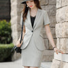 2023SS Female Elegant Women's Skirt Suit Gray Apricot Slim Blazer Bussiness Jacket Office Lady 2 Pieces Set Plus Size S-4XL