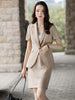 2023SS Female Elegant Women's Skirt Suit Gray Apricot Slim Blazer Bussiness Jacket Office Lady 2 Pieces Set Plus Size S-4XL