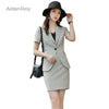 2023SS Female Elegant Women's Skirt Suit Gray Apricot Slim Blazer Bussiness Jacket Office Lady 2 Pieces Set Plus Size S-4XL