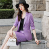 2023SS Female Elegant Women's Skirt Suit Purple Gray Apricot Blazer Bussiness Jacket Office Lady 2 Pieces Set Plus Size S-4XL