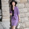 2023SS Female Elegant Women's Skirt Suit Purple Gray Apricot Blazer Bussiness Jacket Office Lady 2 Pieces Set Plus Size S-4XL