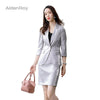 2023SS Female Elegant Women's Skirt Suit Purple Gray Apricot Blazer Bussiness Jacket Office Lady 2 Pieces Set Plus Size S-4XL